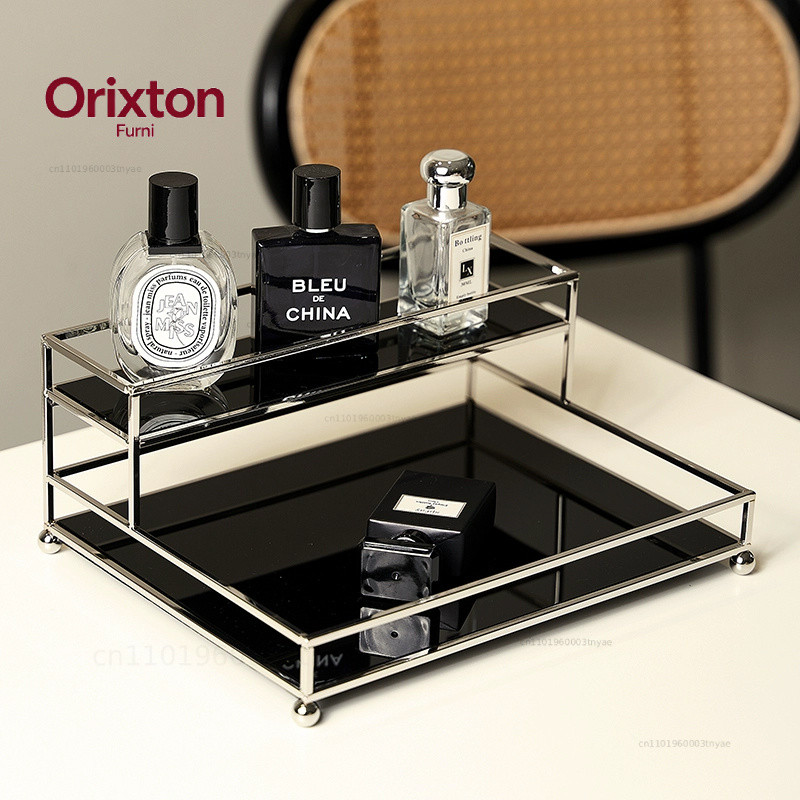 Luxury Skincare Tools - ชั้นวางของโลหะสีดำสุดหรูสำหรับวางน้ำหอม แก้วน้ำ และเครื่องสำอาง